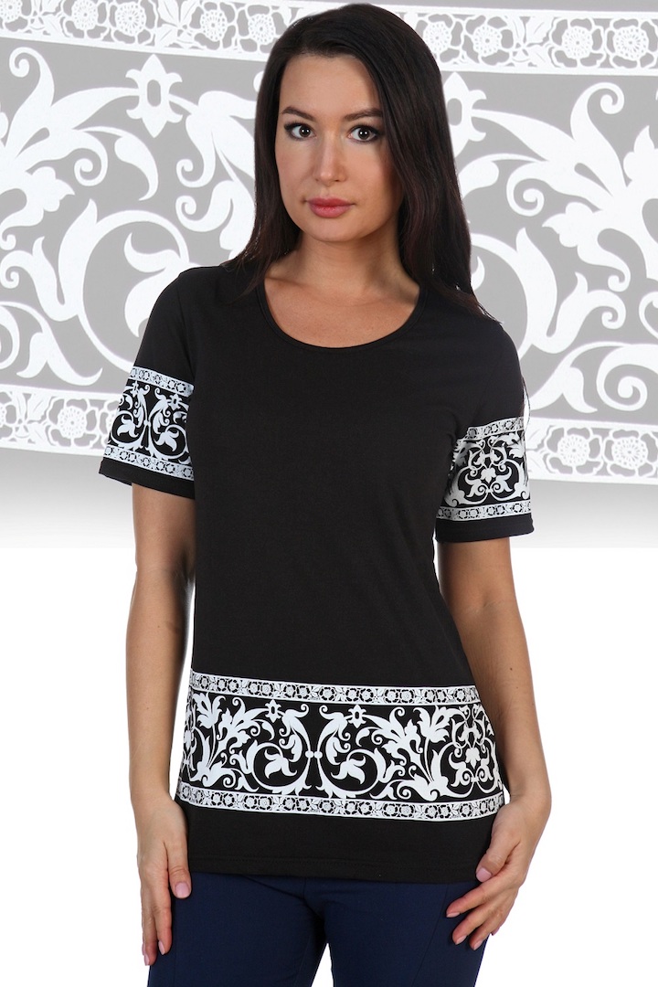 Фото товара 20448, черная футболка с белым орнаментом